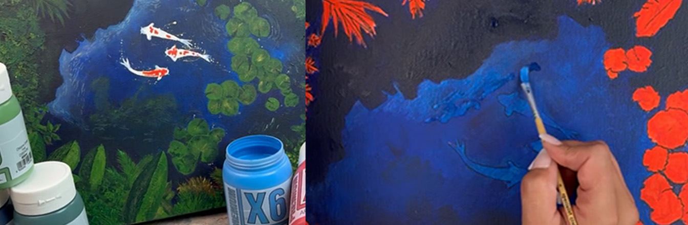 Acrylic Landscape Painting Tutorial | Tropical Koi Pond