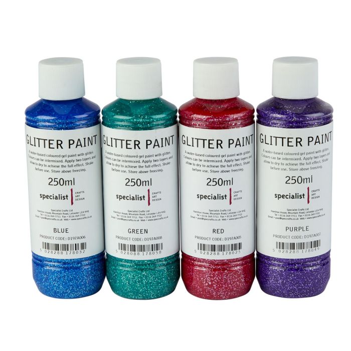 Specialist Crafts Glitter Paint - Assorted Colours. Set of 4