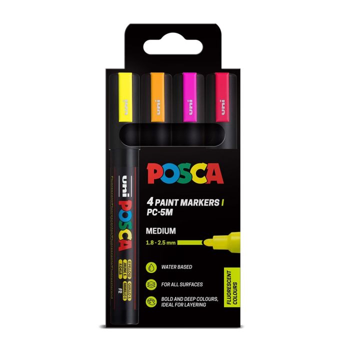 Posca Paint Marker 5M 4 Pack Fluorescent Colours Posca Paint Marker 5M 4 Pack Fluorescent Colours