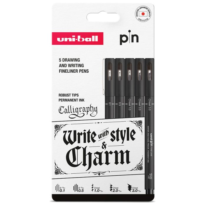 uni-ball PIN Calligraphy Fineliners Black Pack of 5 uni-ball PIN Calligraphy Fineliners Black Pack of 5