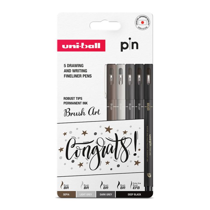 uni-ball PIN Brush Art Fineliners Assorted Pack of 5 uni-ball PIN Brush Art Fineliners Assorted Pack of 5