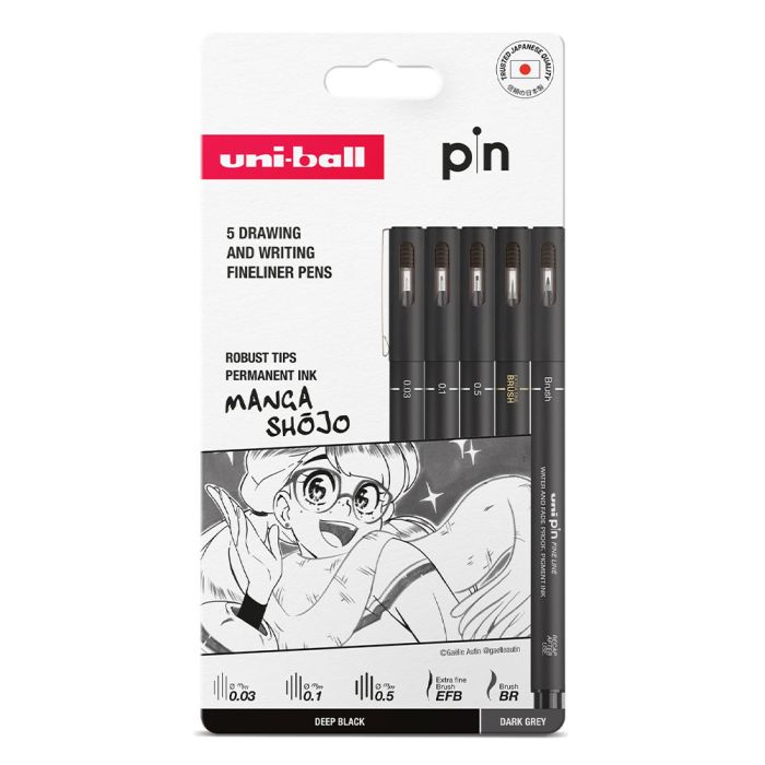 uni-ball PIN Manga Shojo Fineliners Black & Grey Pack of 5 uni-ball PIN Manga Shojo Fineliners Black & Grey Pack of 5