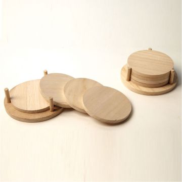 Four Wooden Coasters & Stand. Pack of 4