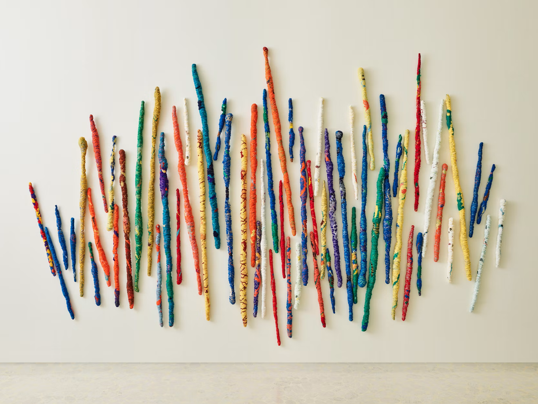 Oscar Murillo mixed-media artwork Oscar Murillo mixed-media artwork featuring painted marks and layered fabric surfaces